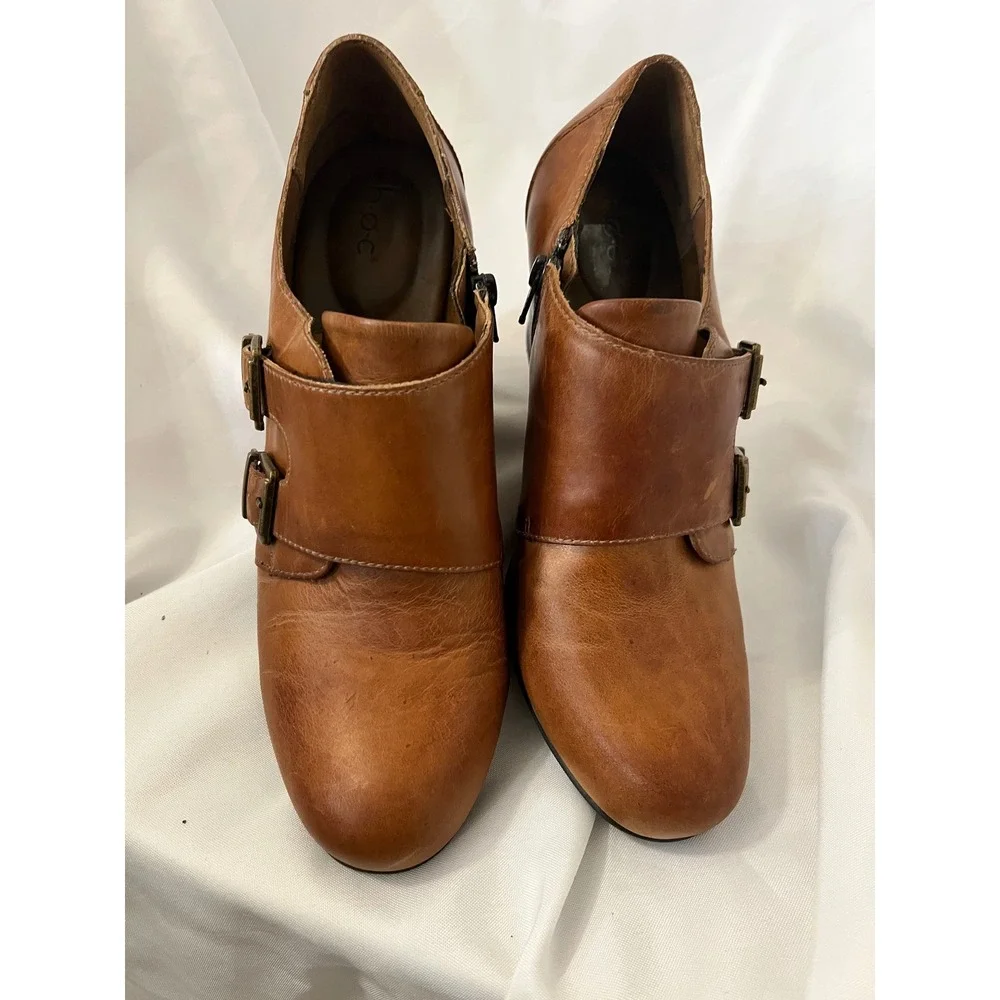 b.o.c. Born Concept Tan Leather Monk Strap Double Buckle Shooties 10M CATE17